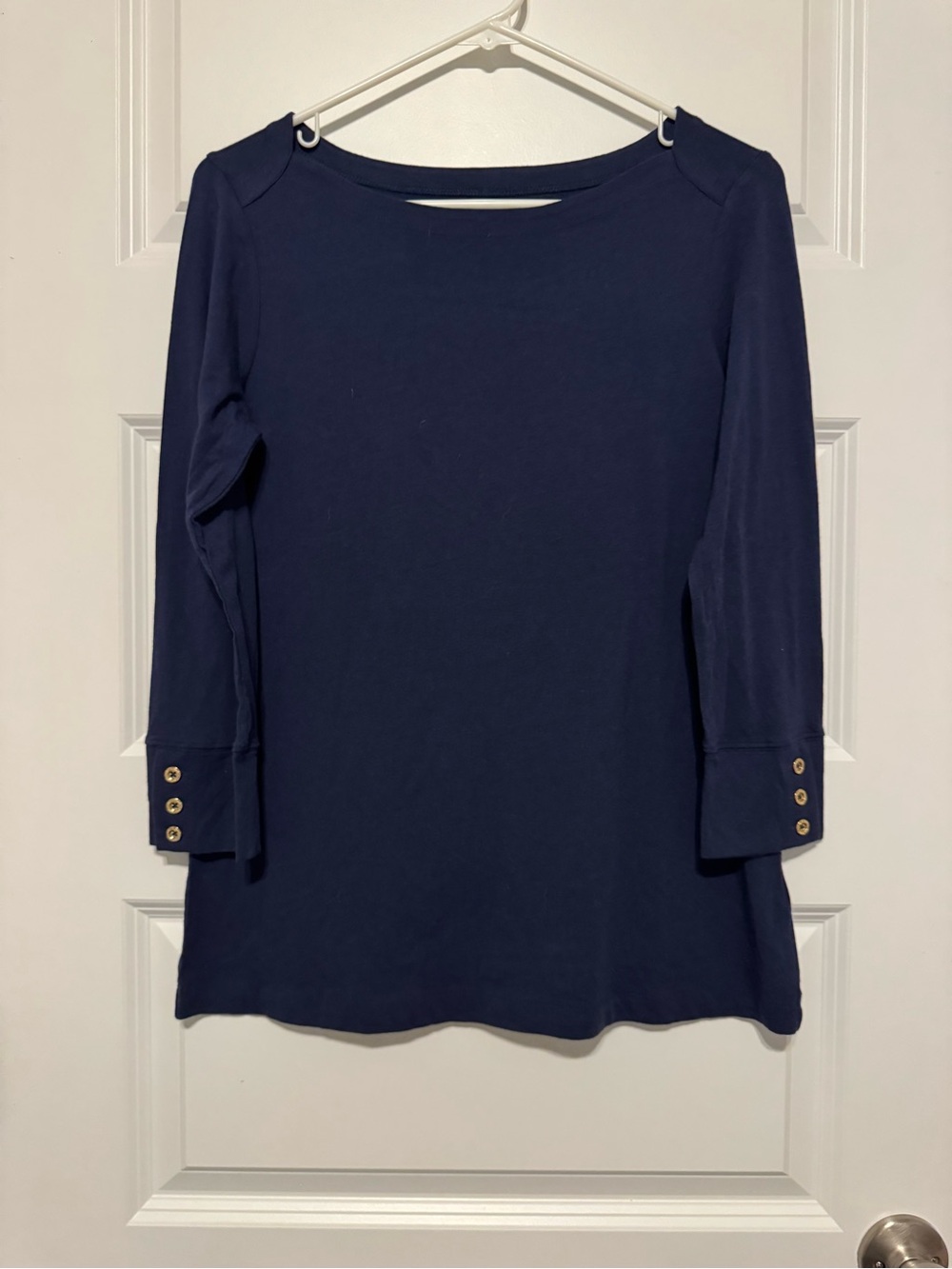 Lilly Pulitzer Navy Long Sleeve Top with Gold-Tone Button Cuffs